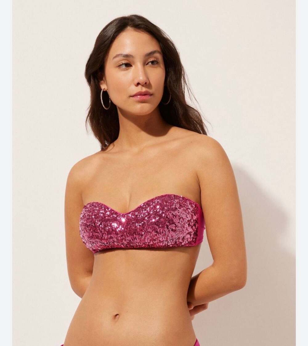 Calzedonia Pink Sequin Bandeau Bikini Top Strapless Estimated Small